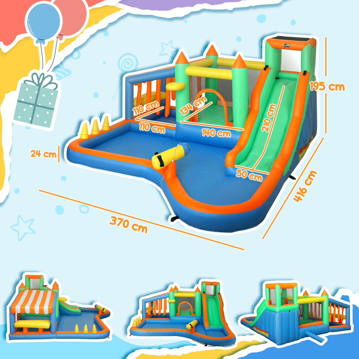 AIYAPLAY Bouncy Castle with Ball Pit, Slide, Splash Pool & 680W Blower – Garden Inflatable for Up to 4 Kids