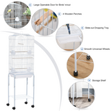 PawHut Large Bird Cage for Budgies, Finches & Canaries with Stand, Sliding Tray & Storage Basket – White