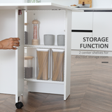 HOMCOM Mobile Drop Leaf Kitchen Table with Storage Shelves & Wheels – Space-Saving Dining Table, White