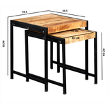 Cosmo Industrial Nest of 2 Tables in Mango Wood & Reclaimed Metal – Hand-Crafted Side Tables