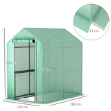 Outsunny Walk-In Greenhouse with 4 Shelves, UV-Resistant PE Cover & Zipped Door, 120 x 186 x 190cm, Green