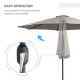 Outsunny 3m Tilt & Crank Patio Parasol with 2.95m Canopy & Steel Frame – Garden Sun Shade, Light Grey