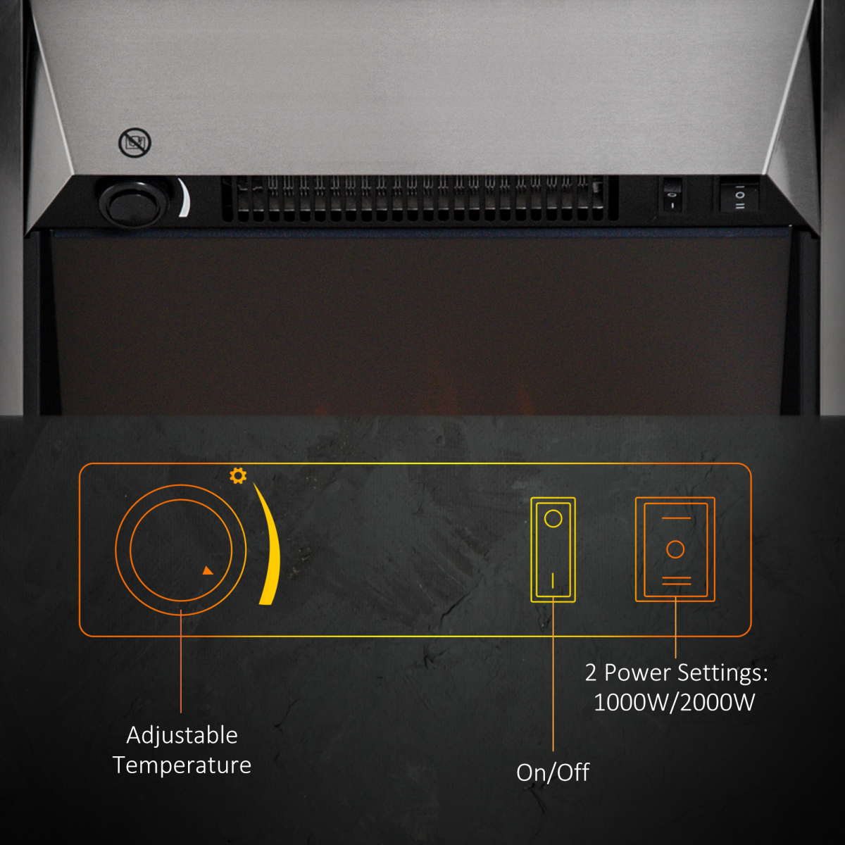HOMCOM 2KW LED Flame Electric Fireplace with Pebble Burning Effect – Freestanding, Stainless Steel
