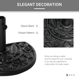 Outsunny Half Round Parasol Base with Flower Engraving – 10kg Weighted Umbrella Stand for Balcony, Black
