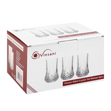 Vinsani 6 Piece Crystal-Cut Tall Glasses Set, 350ml Toughened Glass Tumblers – Geometric Design Drinkware