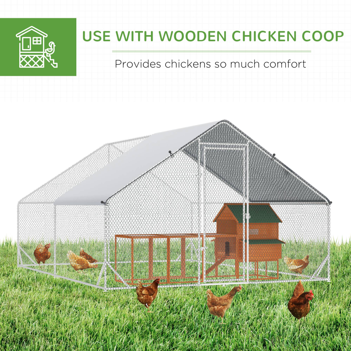 PawHut Walk-In Chicken Run with Galvanised Frame & Cover, 3 x 4 x 2m – Large Chicken Coop for 8–12 Chickens