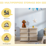 HOMCOM Kids Storage Unit with Six Drawers – Vertical Toy Box Dresser for Bedroom & Playroom, Cream