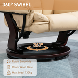 HOMCOM Swivel Manual Recliner Chair with Footrest Set – PU Leather Lounge Armchair, Beige