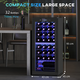 HOMCOM 86L Dual Zone Wine Cooler with Touch Control and 32-Bottle Capacity – Glass Door, Black