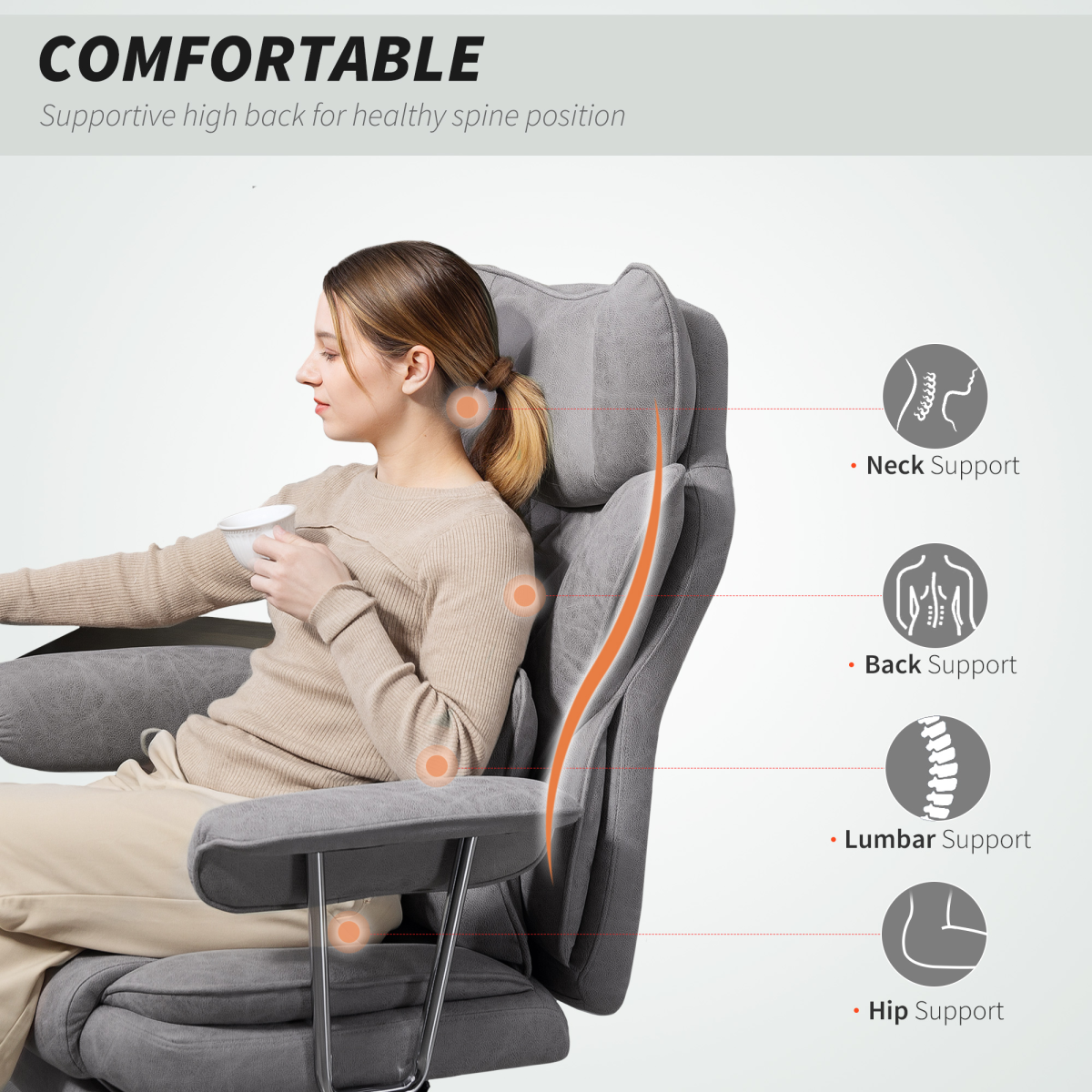 High Back Reclining Gaming Chair with Footrest & Lumbar Pillow – Leathaire Swivel Computer Chair, Grey