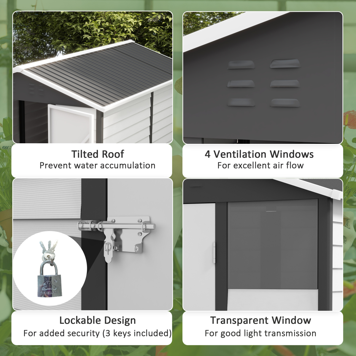 Outsunny 9 x 6ft Galvanised Metal Garden Shed with Lockable Door and Window – Tool Storage, Grey and White