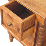 Artisan Furniture Solid Mango Wood Barley Twist Bedside Table, 2 Drawers – Classic Bedroom Storage, Amber Oak