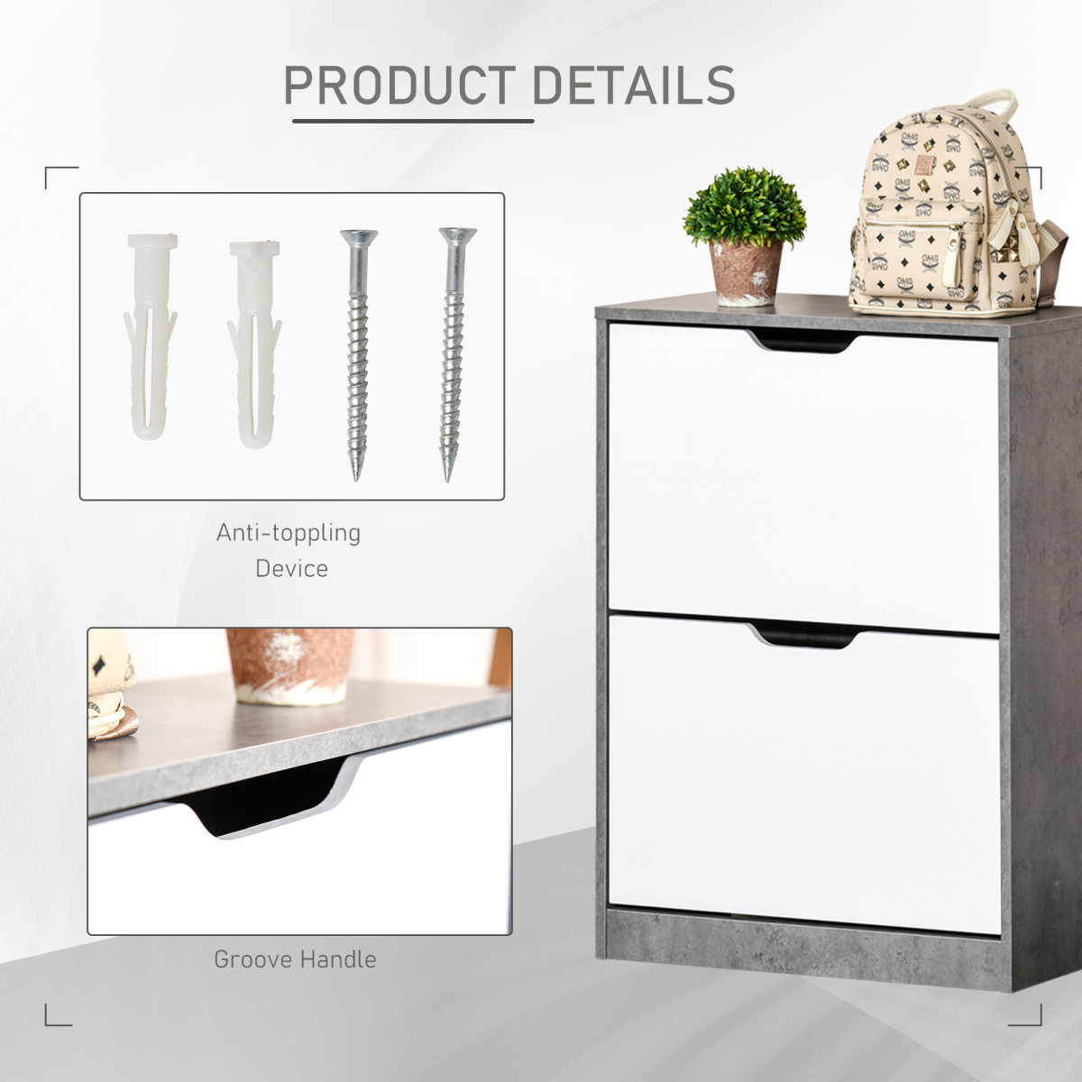 HOMCOM 2-Drawer Shoe Cabinet with Groove Handles – Slim Hallway Storage for 8 Pairs