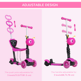 HOMCOM 5-in-1 Kids Kick Scooter with Removable Seat & Height-Adjustable Handle – Lean-to-Steer Toddler Scooter