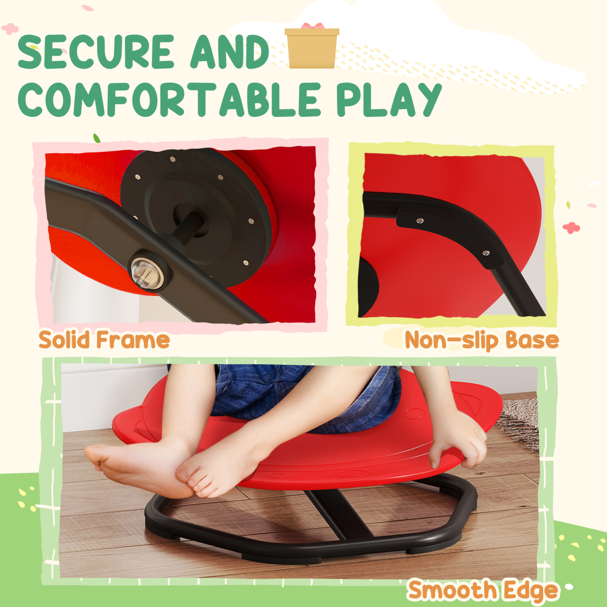 Kids Sensory Spinning Chair with 360° Swivel & Anti-Slip Base – Planet-Shaped Seat for Ages 3-6, Red and Black