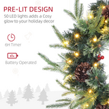 HOMCOM 60cm Christmas Wreath with 50 Warm White LED Lights, Pine Cones & Red Berries – Door Decoration, Green