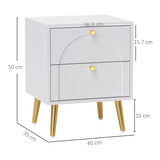 HOMCOM Set of 2 Bedside Tables with 2 Drawers – Arched Embossed Design with Gold Tone Pulls, White