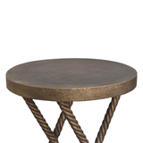Artisan Furniture Metallic Rope Side Table – Solid Mango Wood, Rope-Design Legs for Living Room