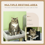 PawHut Small Cat Tree Tower with Sisal Scratching Posts, Bed, Perch, Self-Groomer and Toy – Grey