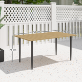 Outsunny Garden Dining Table for 6 with Parasol Hole, Slatted Steel Top, 150 x 90 cm – Outdoor Table, Brown