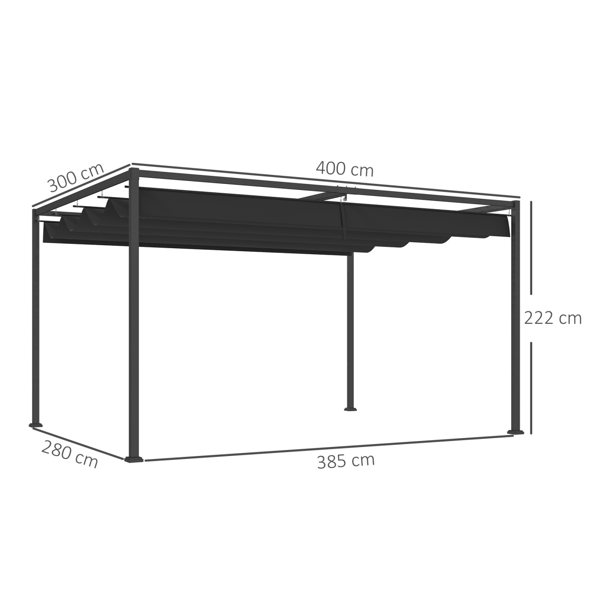 Outsunny 4 x 3m Metal Pergola Gazebo with Retractable Canopy – Patio Sun Shelter, Black