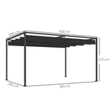 Outsunny 4 x 3m Metal Pergola Gazebo with Retractable Canopy – Patio Sun Shelter, Black