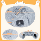 PawHut Donut Cat Play Tunnel Bed with Washable Cushion and Toy Ball – Foldable Pet Tunnel, Light Grey