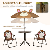 Outsunny Kids Foldable Four-Piece Garden Set with Table, Two Chairs and Monkey Umbrella – Ages 3-6