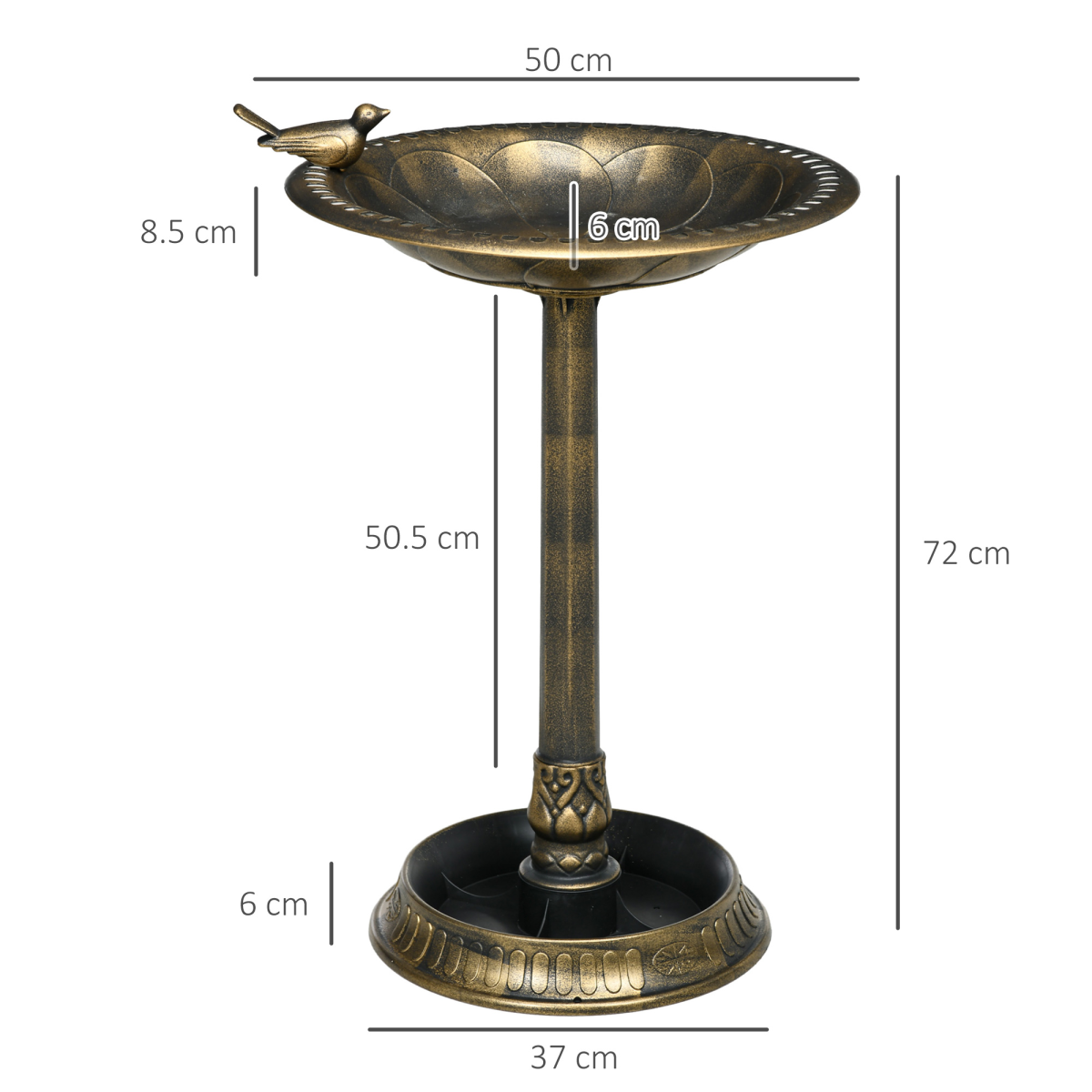 Outsunny 72cm Bronze Bird Bath & Feeder with Bird Statue and Two Basins – Garden Water Feature with Stakes