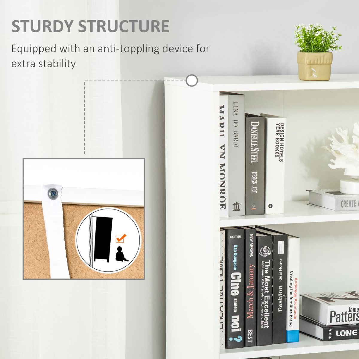 White 2-Door Bookcase Storage Cabinet with Open Shelves – Display Unit for Books and Ornaments