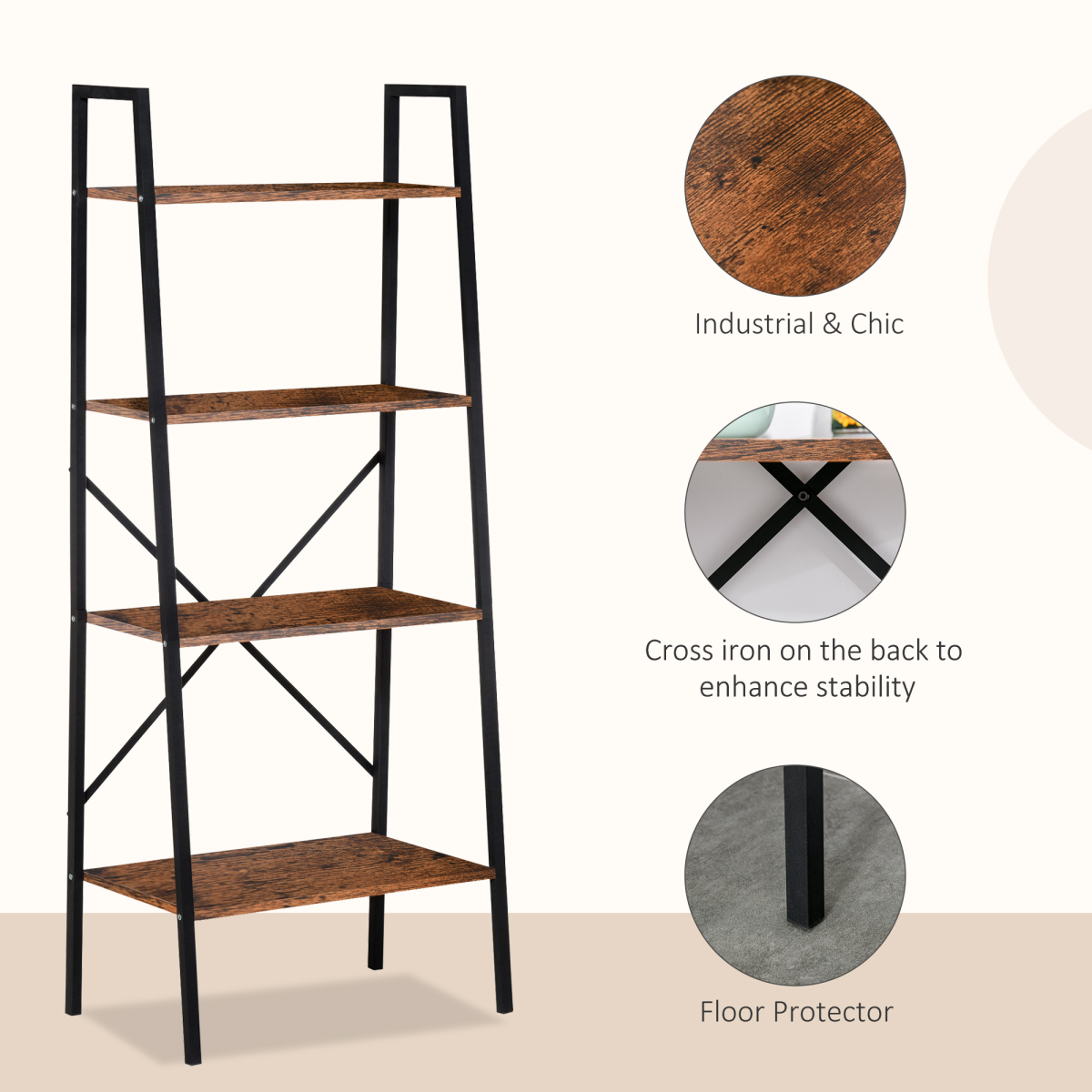 4-Tier Minimalist Ladder Shelf Unit with Steel Frame & MDF Shelves – Home Display Storage Bookcase