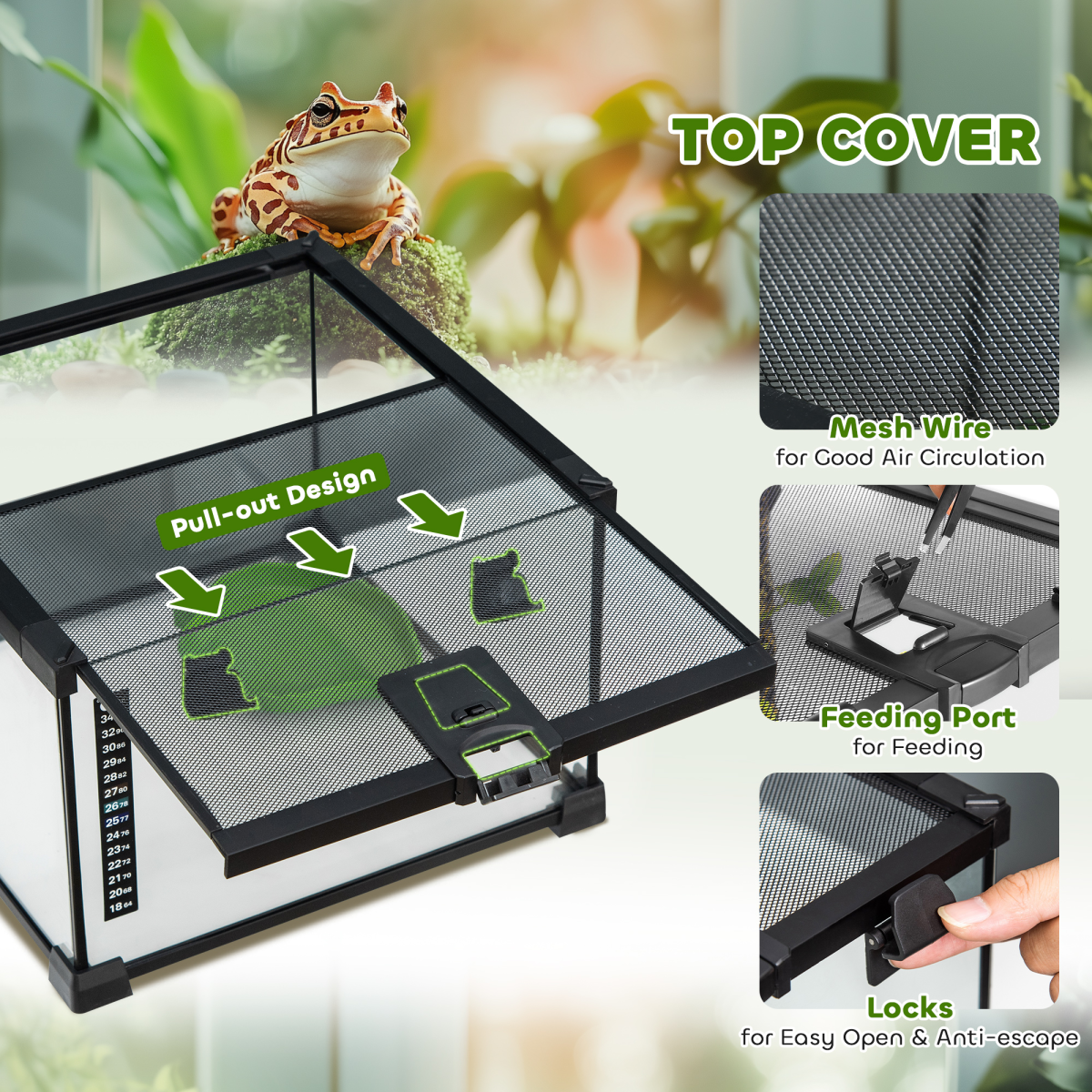 PawHut Glass Reptile Terrarium with Locks & Mesh Top – Habitat for Lizards, Frogs, Snakes, 30 x 30 x 20cm
