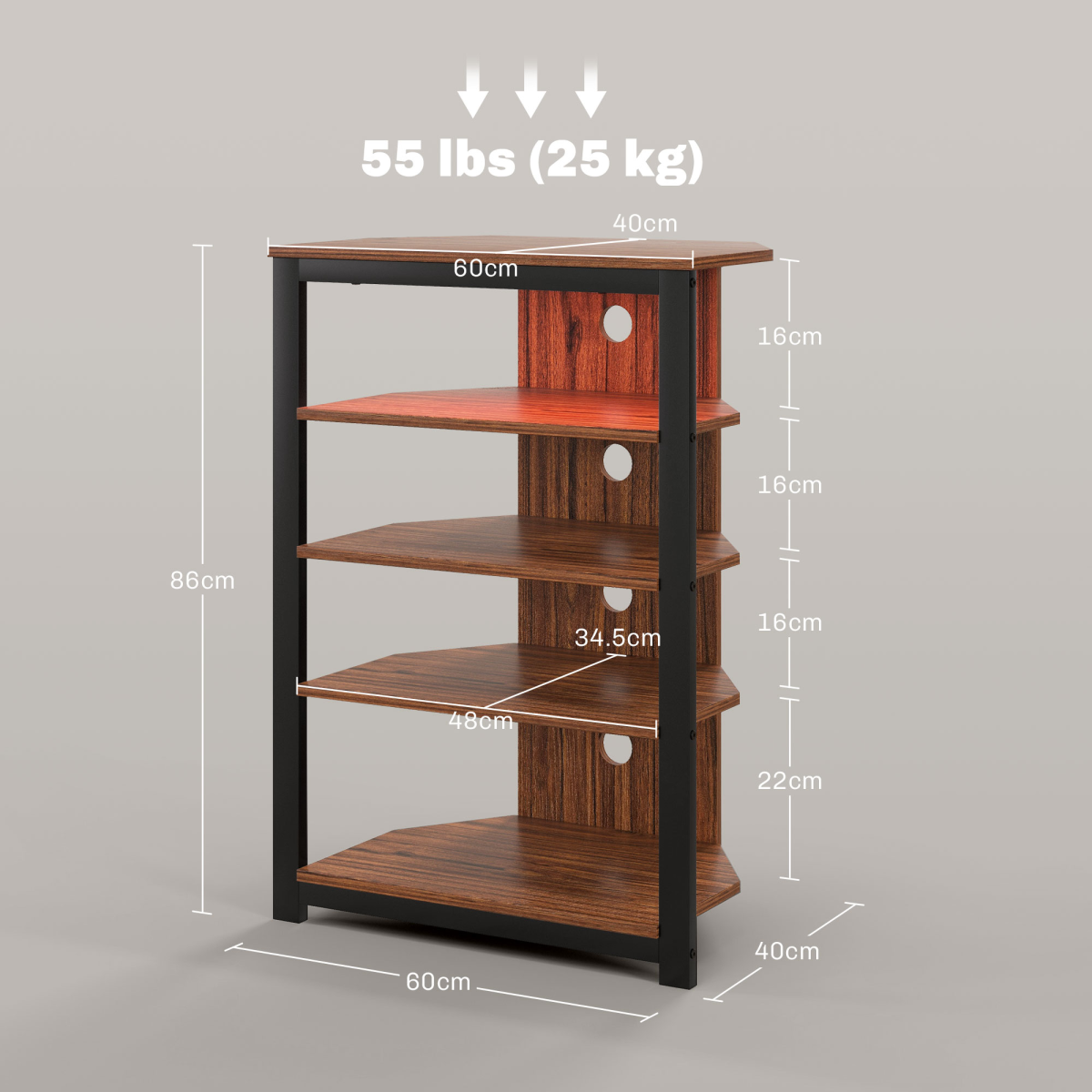 HOMCOM Corner TV Stand with RGB LED Lights and 4-Tier Open Shelves – Compact TV Unit for TVs up to 29 Inches
