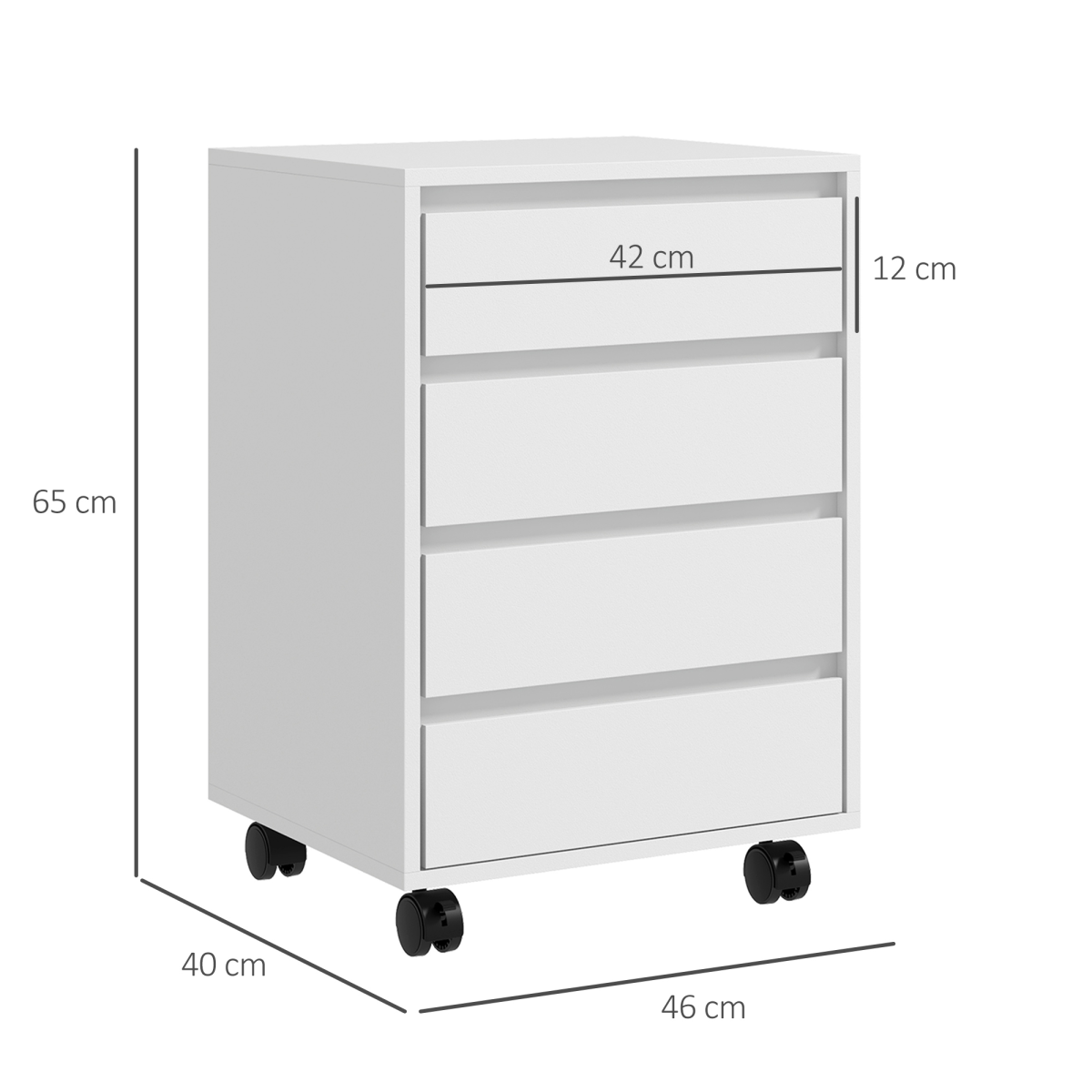 HOMCOM White Mobile Filing Cabinet with 4 Drawers & Lockable Wheels – MDF Storage Unit with Anti-Tip Straps