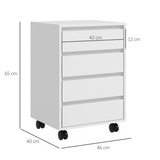 HOMCOM White Mobile Filing Cabinet with 4 Drawers & Lockable Wheels – MDF Storage Unit with Anti-Tip Straps