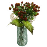 Leaf Craspedia Artificial Flower Stem with Plastic Flowers and Wired Stem – 55cm Home Decor, Red