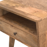 Artisan Furniture Solid Mango Wood Modern Bedside Table with 1 Drawer & Open Shelf – Oak-ish Finish, Beige