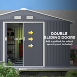 Outsunny 13 x 11FT Galvanised Steel Garden Shed with Sliding Double Door, Ventilation & Floor Foundation, Grey