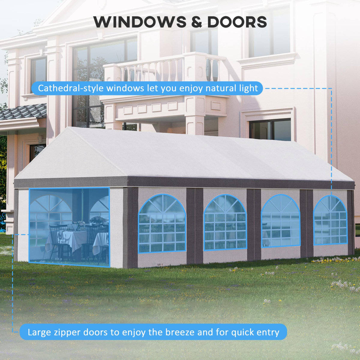 Outsunny 8 x 4m Party Tent Marquee Gazebo with Sides, Eight Windows & Two Zipped Doors – Steel Frame