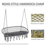 Outsunny Large Macramé Hanging Hammock Chair with Metal Frame – Two-Seater Boho Swing, Dark Grey