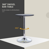 HOMCOM Height Adjustable Round Bar Table with 360° Swivel Top and Chrome Steel Frame – Kitchen & Dining, Black