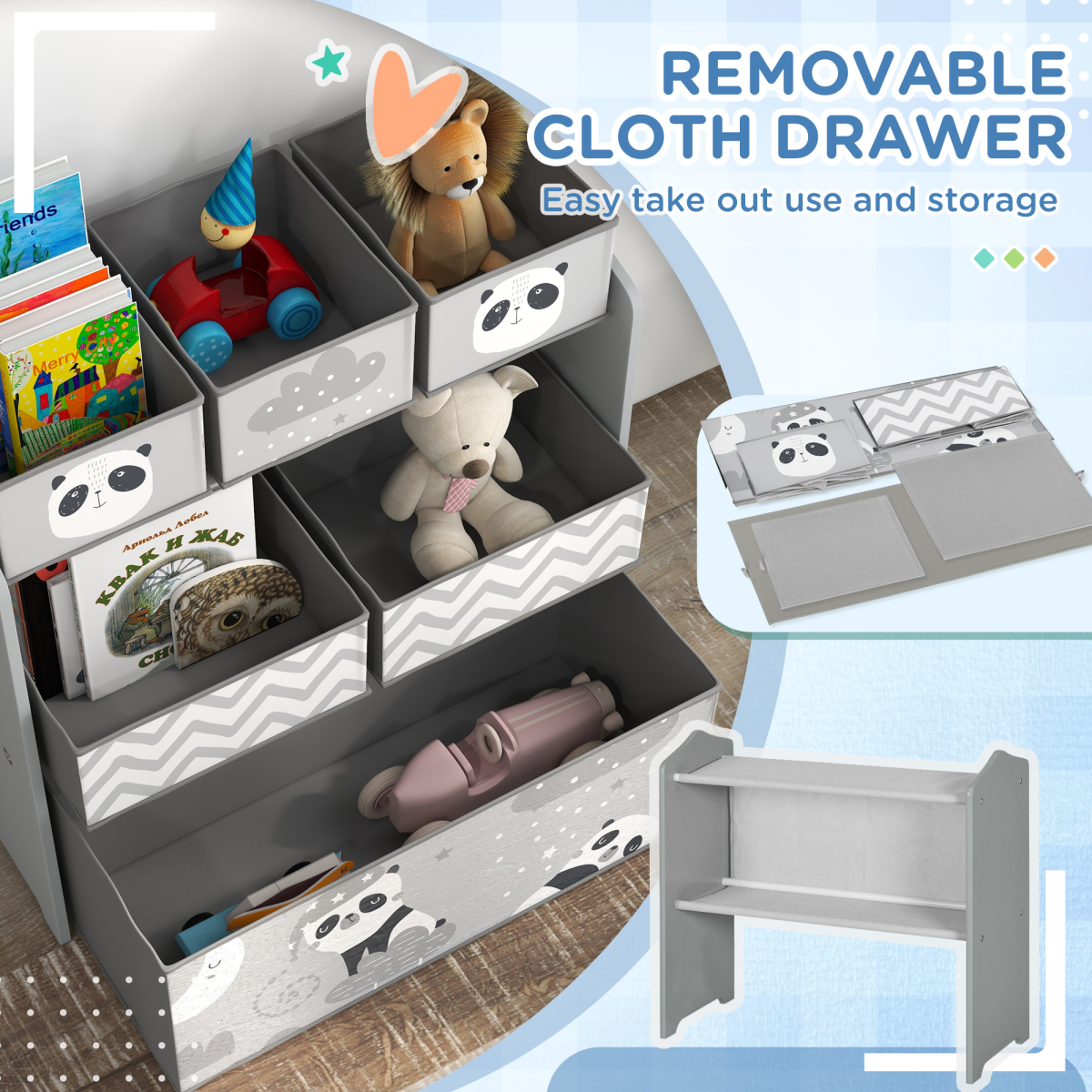 ZONEKIZ Kids Storage Unit with 6 Boxes – Toy Storage Organiser for Ages 3-8, Grey