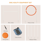 PawHut Five-Piece Dog Agility Training Set with Jump Hurdle, Jump Ring, Weave Poles & Storage Bag – Multicoloured