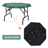 HOMCOM 8 Player Folding Poker Table with Chip Trays & Cup Holder – Green Felt Top Card Games Table, Steel Legs