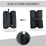 Outsunny Gazebo Sand Bag Weights, Set of 4 Leg Weights with Velcro Attachment – Holds 15kg Each, Black
