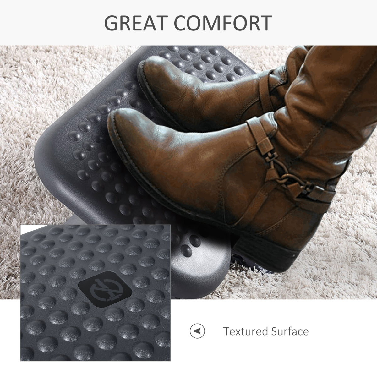 Adjustable 3-Position Tilting Footrest with Textured Massage Top – Non-Skid Home Office Foot Rest, Black