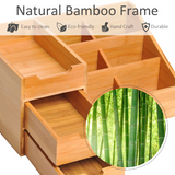 HOMCOM Bamboo Desktop Organiser with 2 Large Drawers & 7 Compartments – Home Office Storage