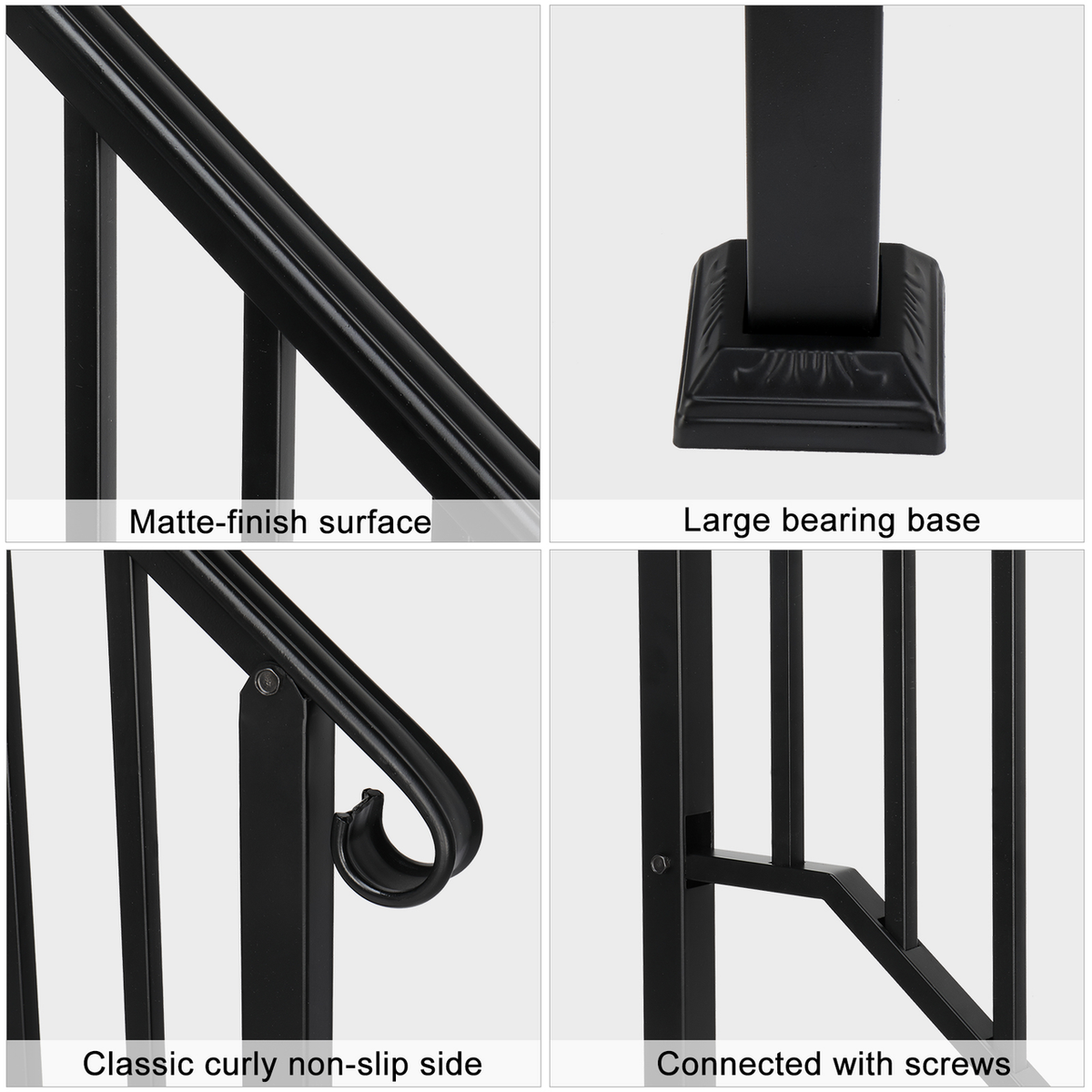 Artisasset Matte Black Outdoor Iron Handrail for 1 Step – Galvanised Iron Garden Step Rail with Install Kit