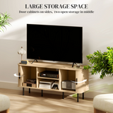 HOMCOM TV Unit with Two Open Shelves, Two Cupboards & Cable Management – Living Room Media Storage, Oak Tone