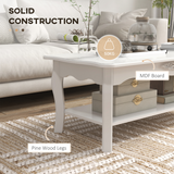 HOMCOM Modern Coffee Table with Magazine Shelf and Curved Legs – Lightweight Living Room Table, White